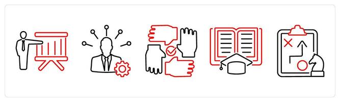 5 mix icons as board presentation, business management, collaboration in red bold vector