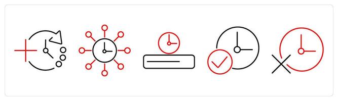 5 mix icons as add time, time management, time line in red bold vector