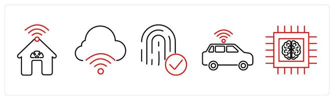 5 mix icons as smart house, internet of things, biometric in red bold vector