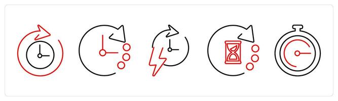 5 mix icons as time, refresh time, rapid in red bold vector