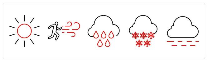 5 mix icons as sun, wind, rain in red bold vector