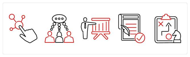 5 mix icons as interactive, conversation, board presentation in red bold vector