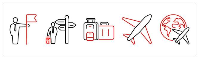 5 mix icons as flag, business travel, suitcase in red bold vector