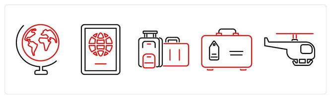 5 mix icons as globe, passport, suitcase in red bold vector