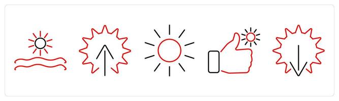 5 mix icons as morning view, sunrise, sun in red bold vector
