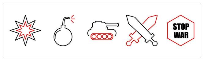 5 Mix icons as explosion, bomb, tank in red bold vector