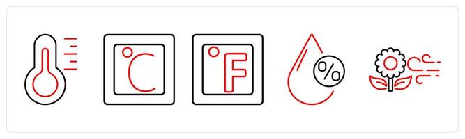 5 Mix icons as temperature, celsius, fahrenheit in red bold vector