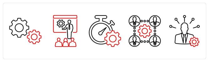 5 Mix icons as optimization, presentation, time management in red bold vector