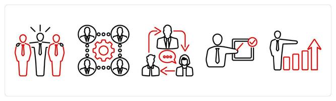 5 Mix icons as team, business team in red bold vector
