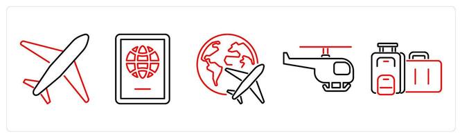 5 Mix icons as plane, passport in red bold vector