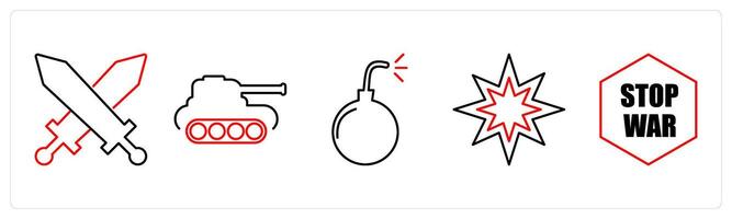 5 Mix icons as battle, tank, bomb in red bold vector
