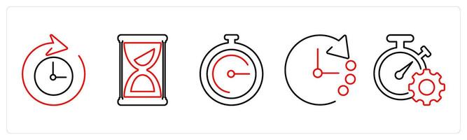 5 Mix icons as time, hourglass, stopwatch in red bold vector