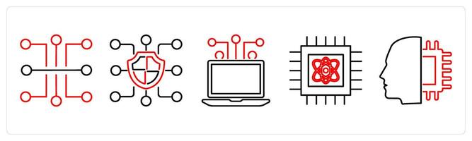 5 Mix icons as circuit, blockchain, computing in red bold vector
