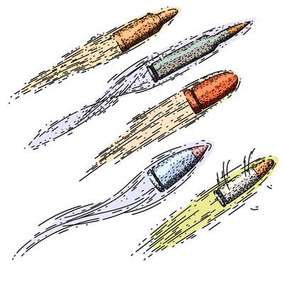 bullet flying set sketch hand drawn item