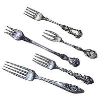 fork engraved set sketch hand drawn item vector