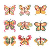 groovy butterfly set cartoon item vector