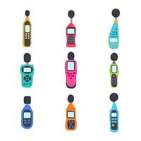 noise level meter set cartoon items vector
