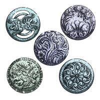 ornate metal button set sketch drawn item vector