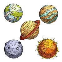 planet set sketch hand item vector