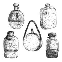 pocket flask set sketch hand item vector