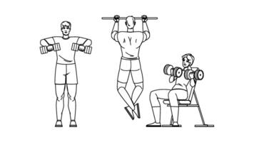 curl fitness exercises arm man item vector