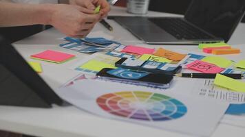 A person is working on a laptop with a bunch of post - it notes video
