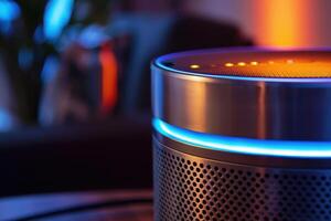 Smart Speaker with LED Lighting in a Modern Living Room Setting for Home Automation photo