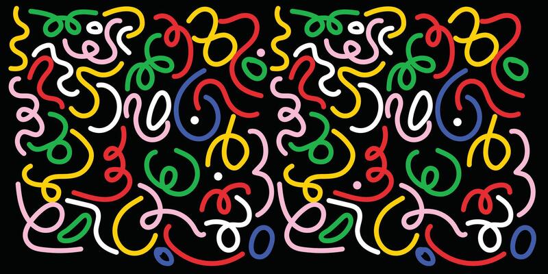 Fun colorful line abstract doodle seamless pattern. Fun Colorful Abstract Wavy Line