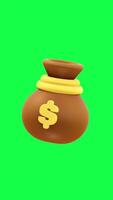 Investment and savings visuals using 4K 3D animation of money pouch bouncing on green screen background perfect for finance and budgeting projects video