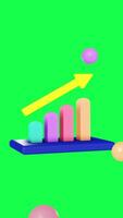 4K 3D animation showing a rising bar chart with green screen background perfect for finance business growth statistics success and marketing visuals video