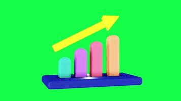 4K 3D animation of rising bar chart on green screen background, ideal for business growth, finance, success, statistics, and marketing presentations. video