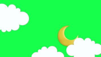 4K flat motion animation of the moon and clouds with a green screen background, ideal for overlays, weather graphics, night scenes, or creative design elements. video