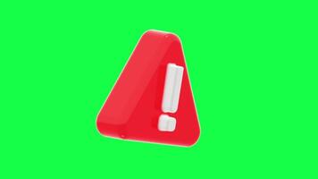 Green screen background with 4K 3D animation of a red warning triangle with exclamation mark ideal for alerts safety messages caution signs or hazard visuals video
