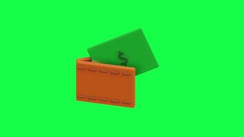 4K 3D animation of a wallet filled with dollar bills on a green screen background, ideal for finance, business, money management, savings, or investment-related project video