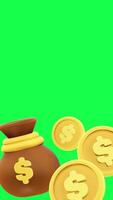 Money pouch bouncing in 4K 3D animation on green screen background perfect for business finance savings investment or budgeting creative projects video