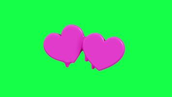 4K 3D animation of two melting hearts in vibrant pink color on a green screen background, ideal for romantic videos, love themes, Valentine projects, and creative visuals video