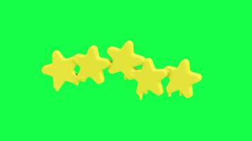 4K 3D animation of five gold stars rotating on a green screen background, ideal for reviews, ratings, awards, or promotional visuals with transparent editing ease. video
