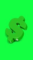 Green screen background with 4K 3D animation of floating dollar symbol ideal for business themes finance investment and commercial projects video