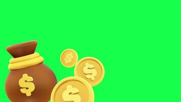 4K 3D animation of a bouncing money pouch with green screen background perfect for savings finance investment budgeting or business themes video