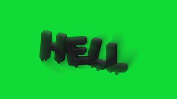 4K 3D animation of the word hell in bold black color with a green screen background, ideal for dramatic, horror, or conceptual projects and visual effects video