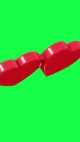 4K 3D animation of two melting hearts in vibrant red color on a green screen background, ideal for romantic videos, love themes, Valentine projects and creative visual video
