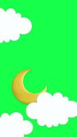 4K flat motion animation of the moon and clouds with a green screen background, ideal for overlays, weather graphics, night scenes, or creative design elements video