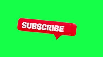 4K 3D animation of a subscribe bubble icon on a green screen background, perfect for content, calls to action, social media, and customizable visual overlays video