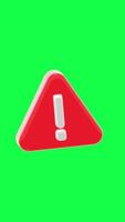 3D animation in 4K showing red warning triangle with exclamation mark on green screen background ideal for alerts safety messages caution signs or hazard visuals video