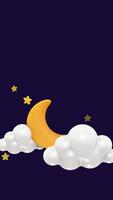 3D 4K animation of clouds, stars, and moon moving across a dark night sky, ideal for dream scenes, weather visuals, or cosmic backgrounds in creative projects. video