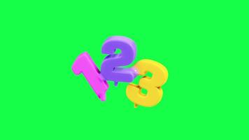4K 3D animation of the numbers 123 in candy colors on a green screen background, perfect for educational content, kids videos, counting visuals, or fun designs video