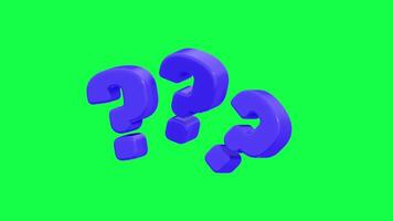 4K 3D animation of question mark symbols in bright purple color on a green screen background, perfect for quizzes, FAQ videos, mystery content, and creative projects video