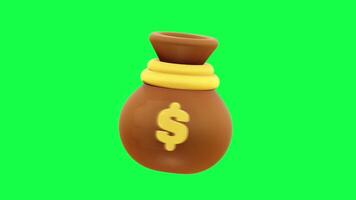 Green screen background with 4K 3D animation of money pouch bouncing ideal for budgeting finance business savings or investment projects video