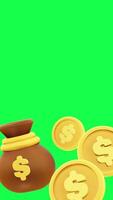Bouncing money pouch in 4K 3D animation on green screen background suitable for creative projects related to finance savings budgeting or business video