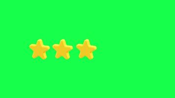 4K 3D animation of five gold stars rotating on a green screen background, ideal for reviews, ratings, awards, or promotional visuals with transparent editing ease video